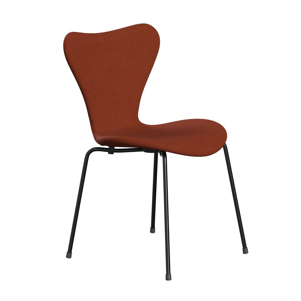 Fritz Hansen 3107 Stuhl Vollpolsterung, Schwarz/Leinwand Braun Rosa