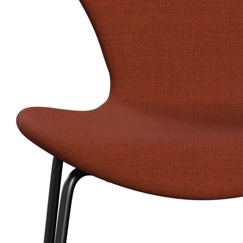 Fritz Hansen 3107 Stuhl Vollpolsterung, Schwarz/Leinwand Braun Rosa