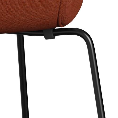 Fritz Hansen 3107 Stuhl Vollpolsterung, Schwarz/Leinwand Braun Rosa