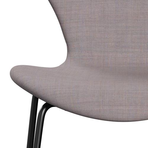 Fritz Hansen 3107 Stuhl Vollpolsterung, Schwarz/Leinwand Cool Light Blue