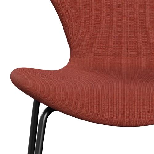 Fritz Hansen 3107 Stuhl Vollpolsterung, Schwarz/Leinwand Koralle