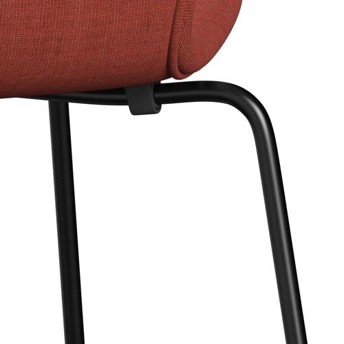 Fritz Hansen 3107 Stuhl Vollpolsterung, Schwarz/Leinwand Koralle