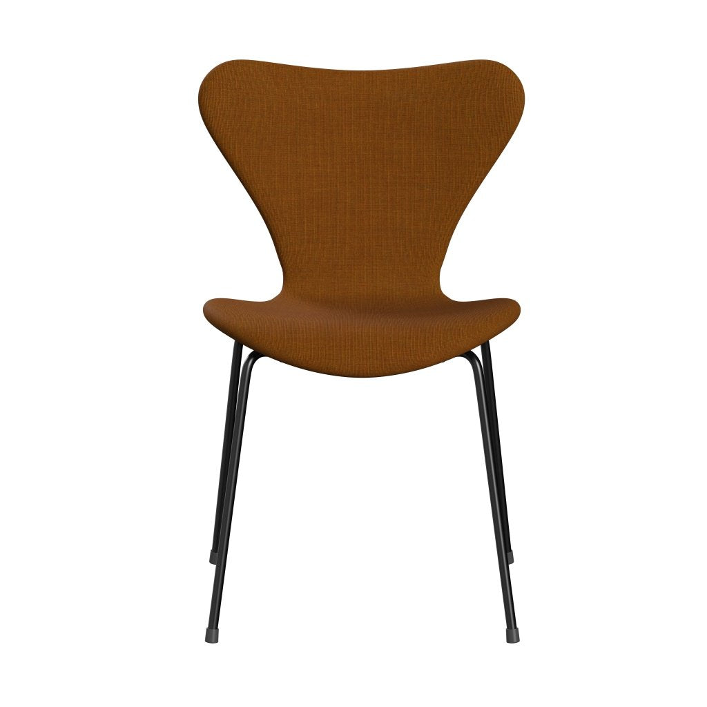 Fritz Hansen 3107 Stuhl Vollpolsterung, Schwarz/Leinwand Dunkelbeige