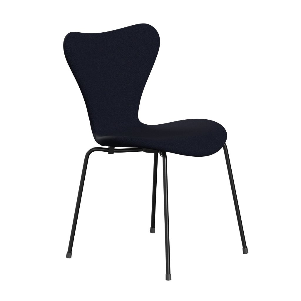 Fritz Hansen 3107 Stuhl Vollpolsterung, Schwarz/Leinwand Dunkelblau