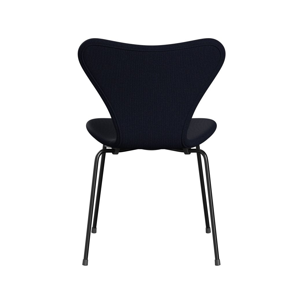 Fritz Hansen 3107 Stuhl Vollpolsterung, Schwarz/Leinwand Dunkelblau