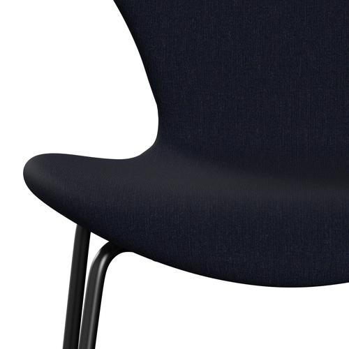 Fritz Hansen 3107 Stuhl Vollpolsterung, Schwarz/Leinwand Dunkelblau