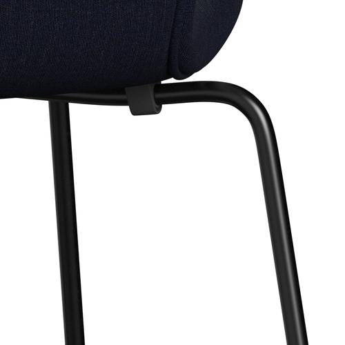 Fritz Hansen 3107 Stuhl Vollpolsterung, Schwarz/Leinwand Dunkelblau