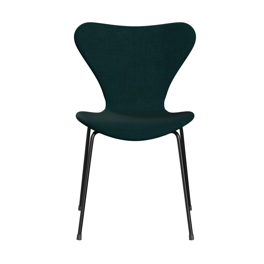 Fritz Hansen 3107 Stuhl Vollpolsterung, Schwarz/Leinwand Dunkelblau/Grün