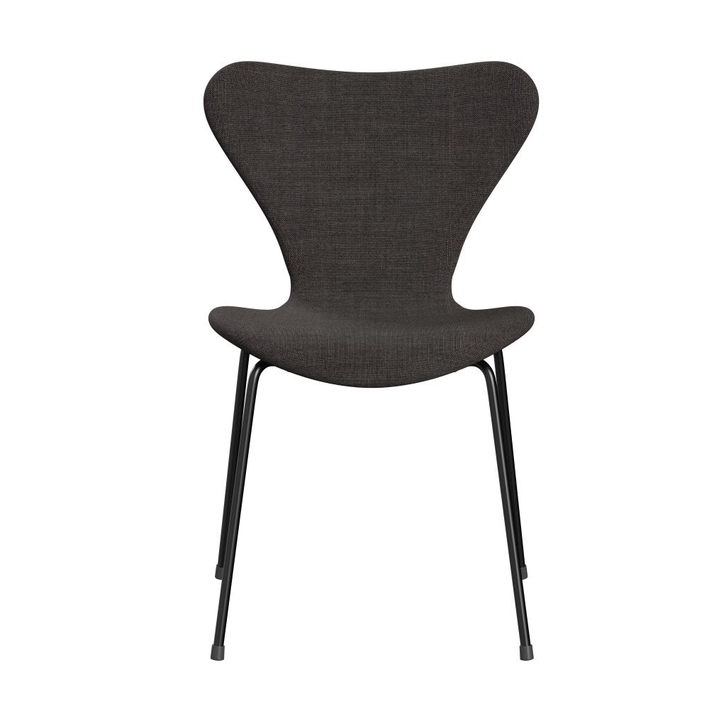 Fritz Hansen 3107 Stuhl Vollpolsterung, Schwarz/Leinwand Dunkelgrau