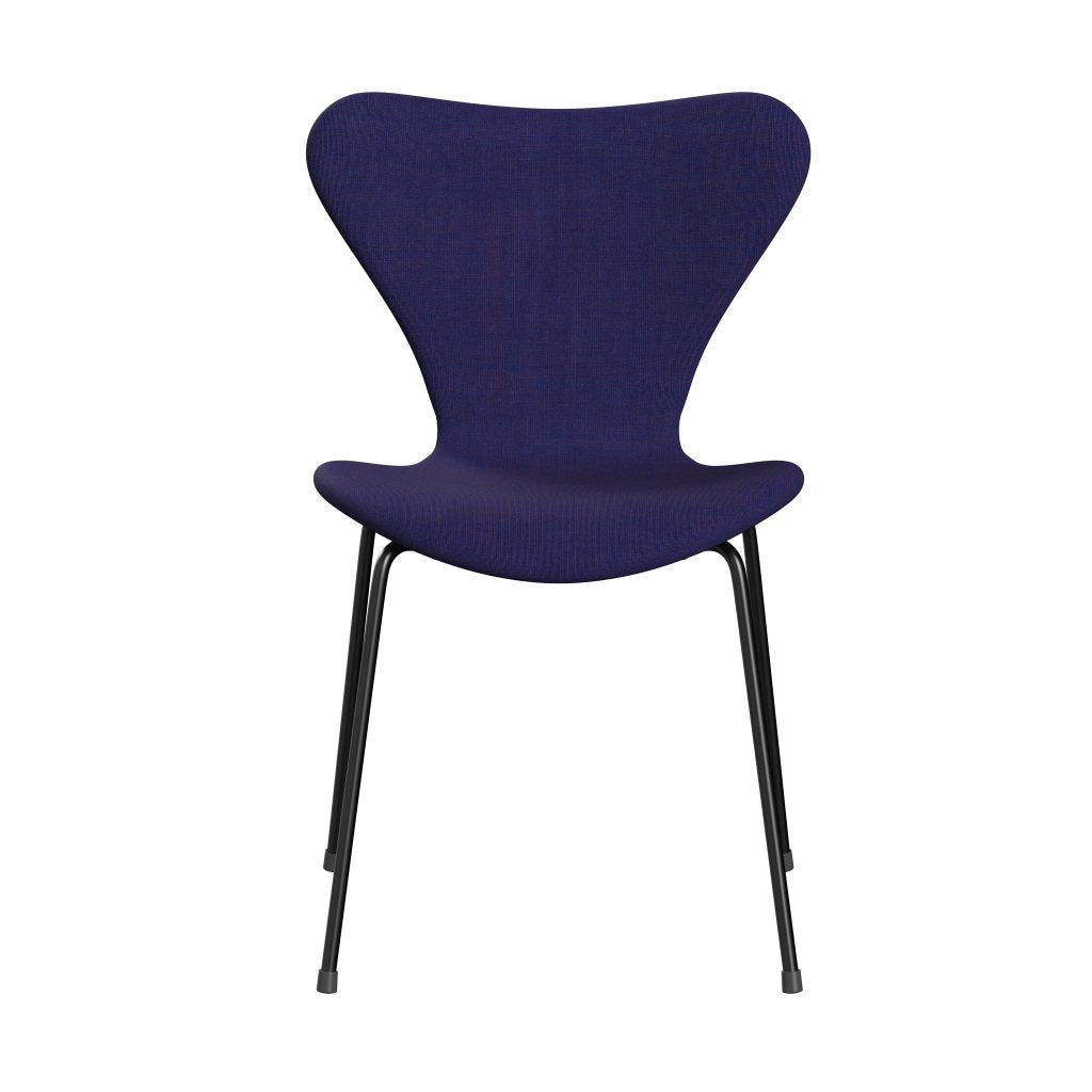 Fritz Hansen 3107 Stuhl Vollpolsterung, Schwarz/Leinwand Eclectic Blau