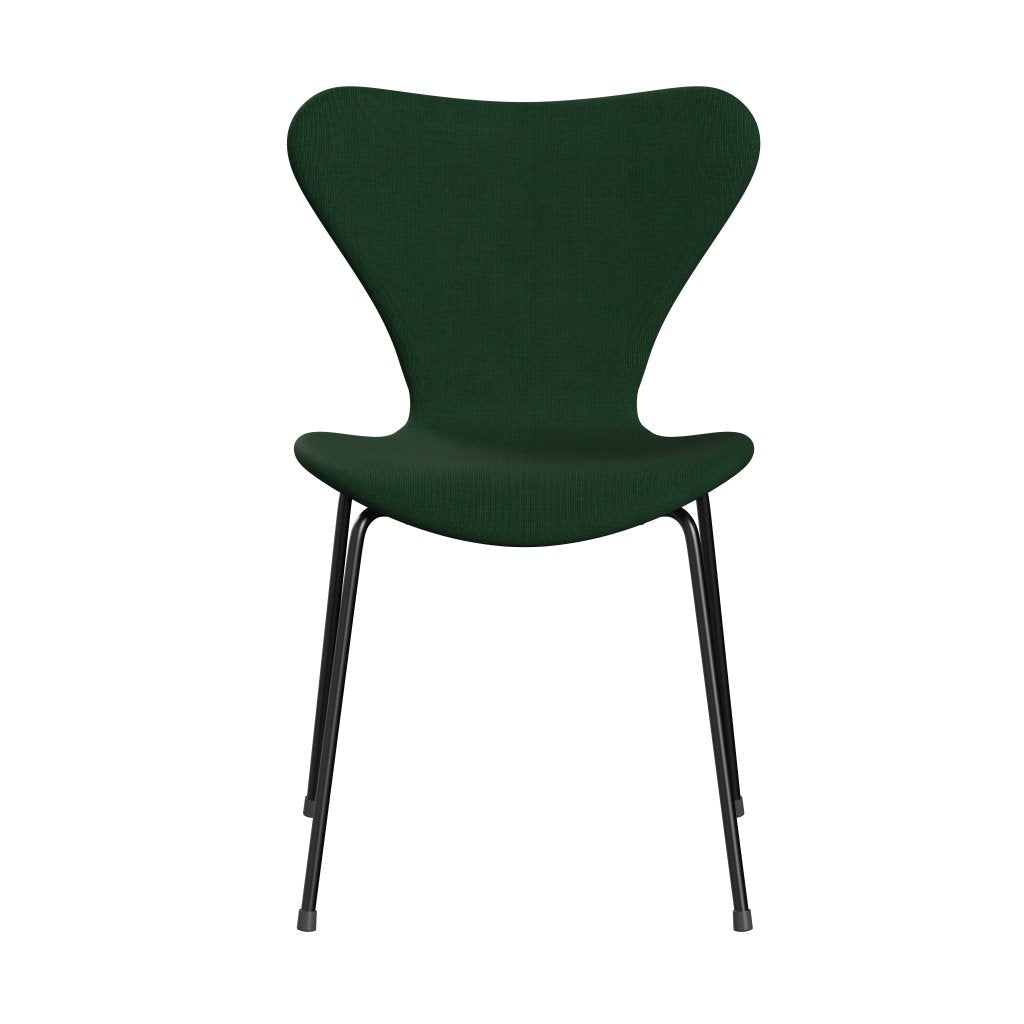 Fritz Hansen 3107 Stuhl Vollpolsterung, Schwarz/Leinwand Grasgrün