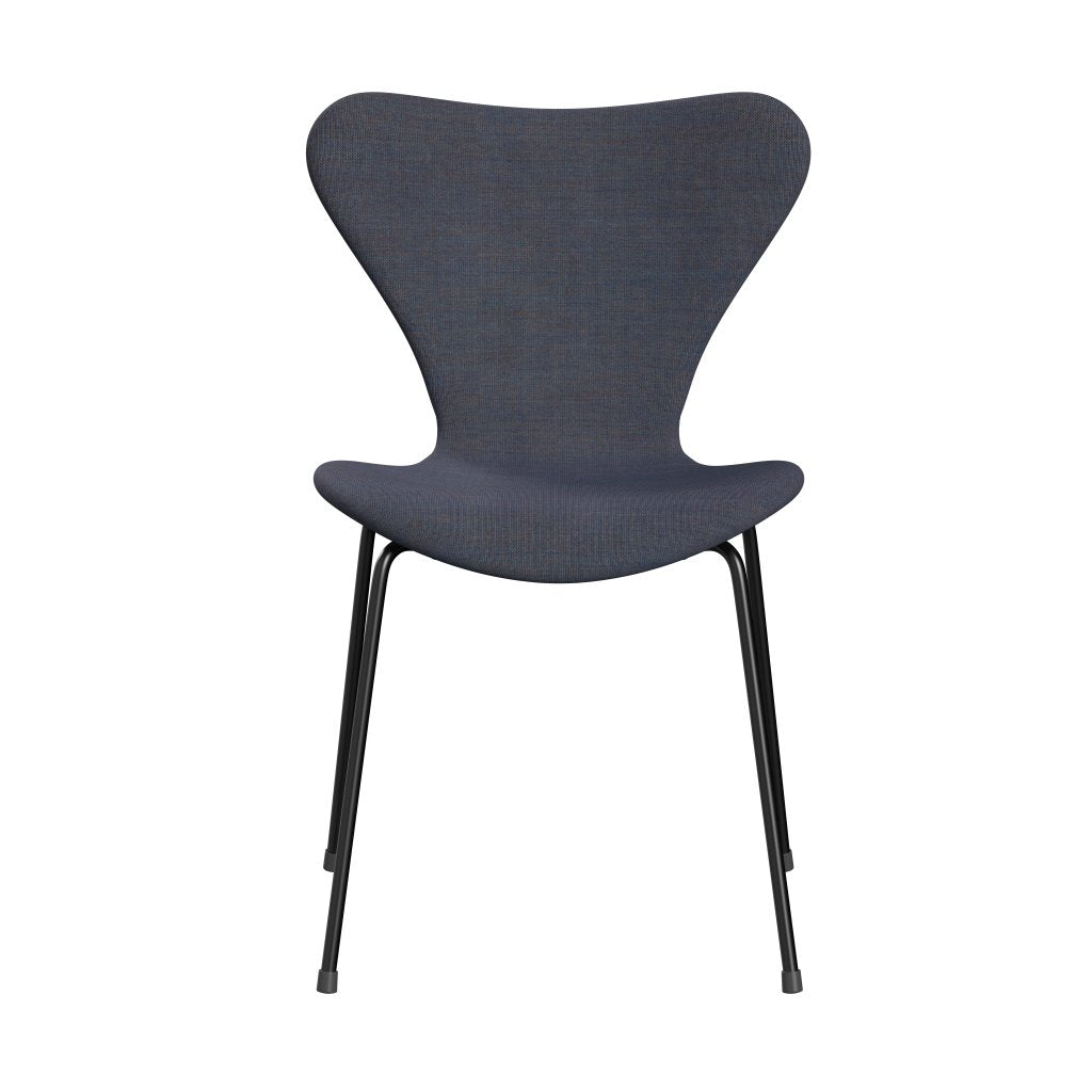 Fritz Hansen 3107 Stuhl Vollpolsterung, Schwarz/Leinwand Hellblau (Ca0734)