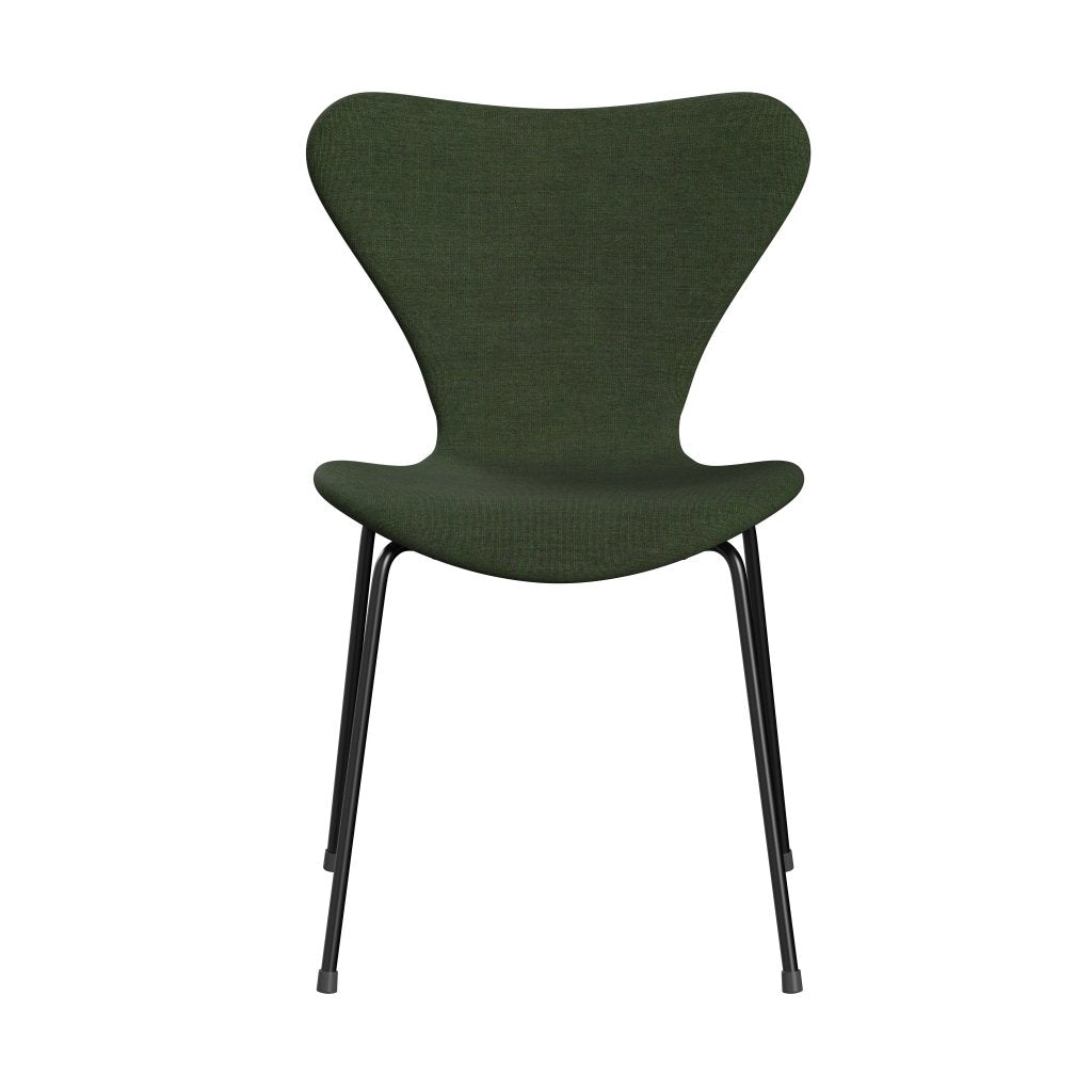 Fritz Hansen 3107 stoel Volledige bekleding, zwart/canvas lichtgroen/blauw