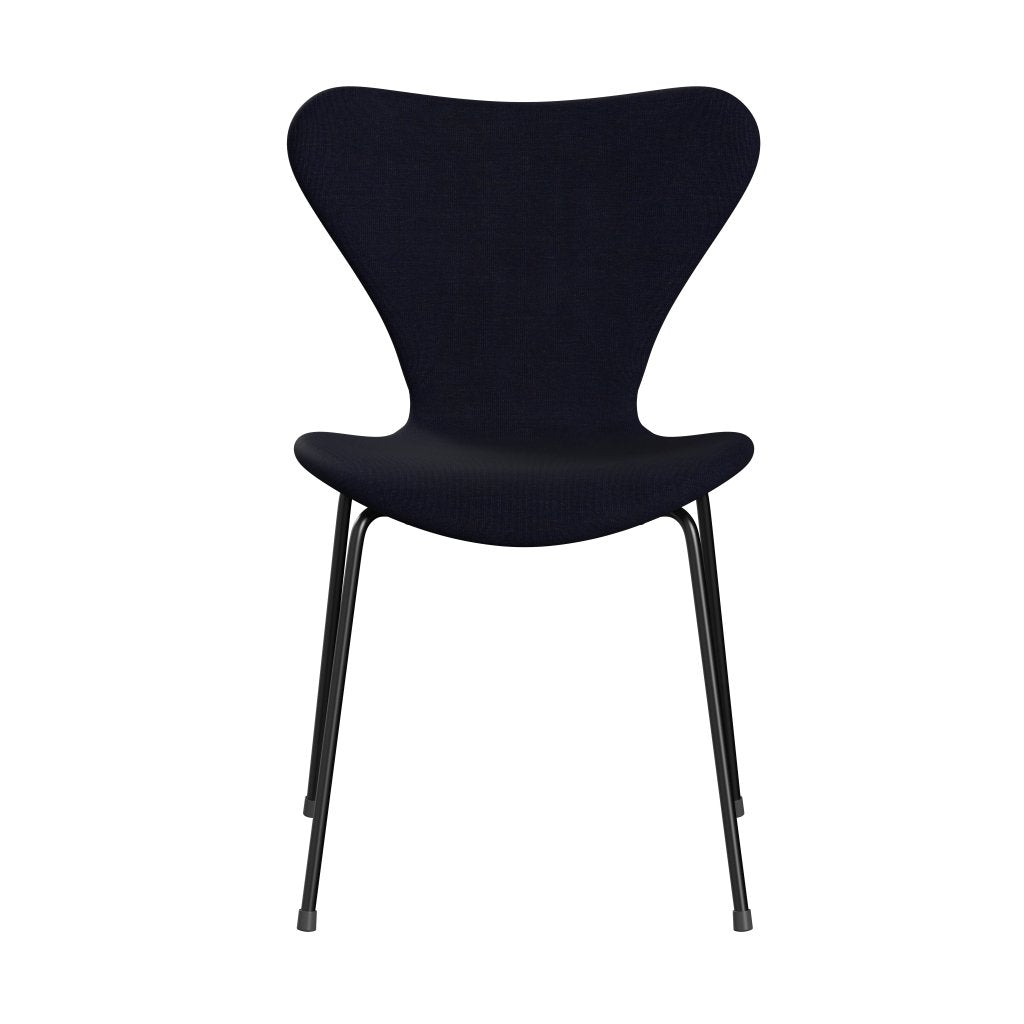 Fritz Hansen 3107 Stuhl Vollpolsterung, Schwarz/Leinwand Mitternachtsblau