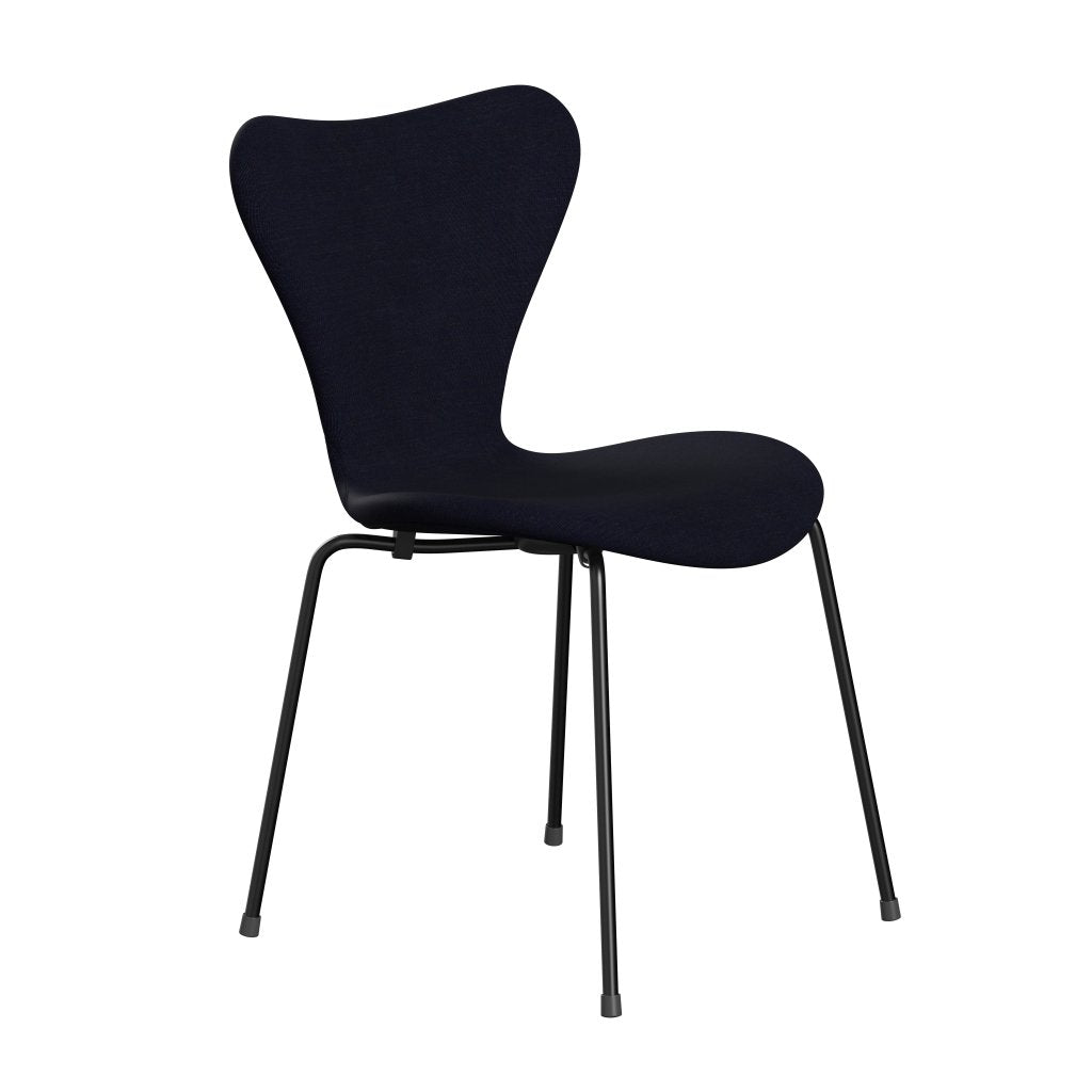 Fritz Hansen 3107 Stuhl Vollpolsterung, Schwarz/Leinwand Mitternachtsblau