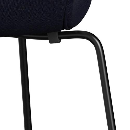 Fritz Hansen 3107 stoel Volledige bekleding, zwart/canvas middernacht blauw