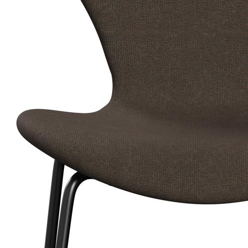 Fritz Hansen 3107 Stuhl Vollpolsterung, Schwarz/Leinwand Militärgrün