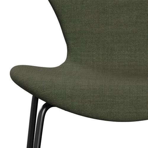 Fritz Hansen 3107 Stuhl Vollpolsterung, Schwarz/Leinwand Moosgrün