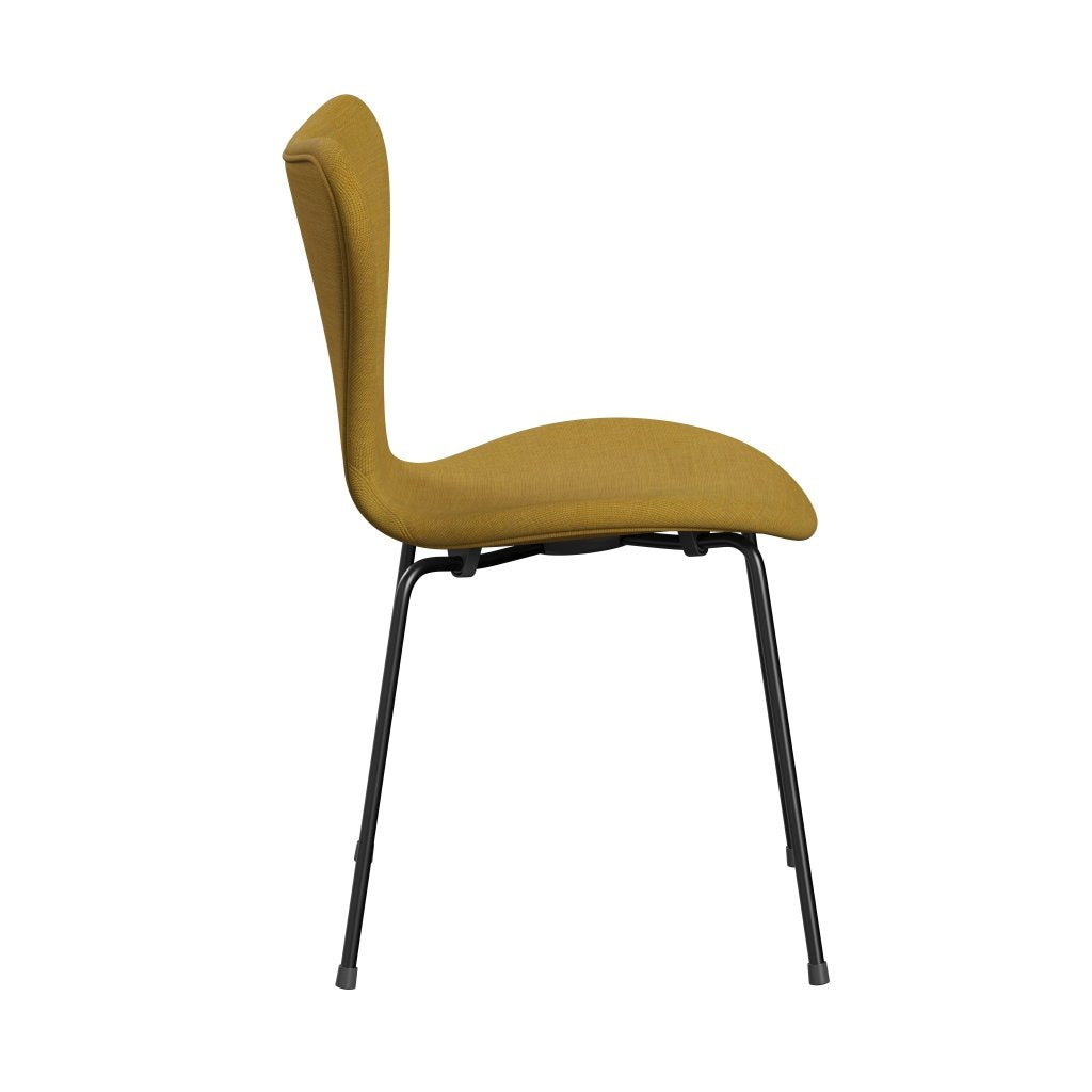 Fritz Hansen 3107 Stuhl Vollpolsterung, Schwarz/Leinwand Senf