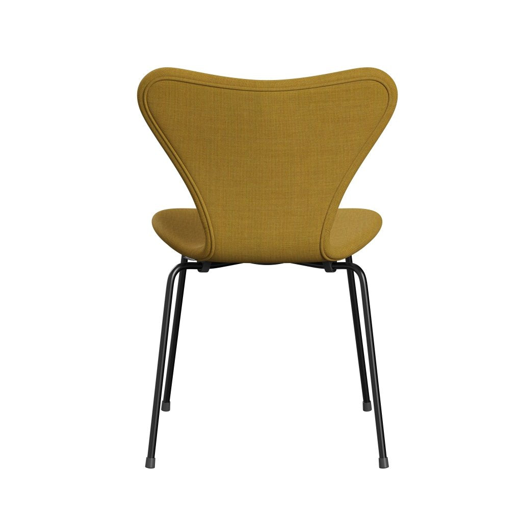 Fritz Hansen 3107 Stuhl Vollpolsterung, Schwarz/Leinwand Senf