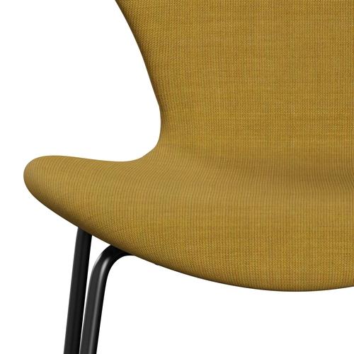 Fritz Hansen 3107 Stuhl Vollpolsterung, Schwarz/Leinwand Senf