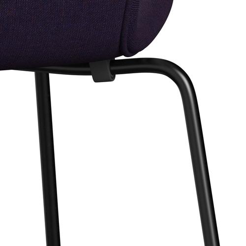 Fritz Hansen 3107 Stuhl Vollpolsterung, Schwarz/Leinwand Marineblau