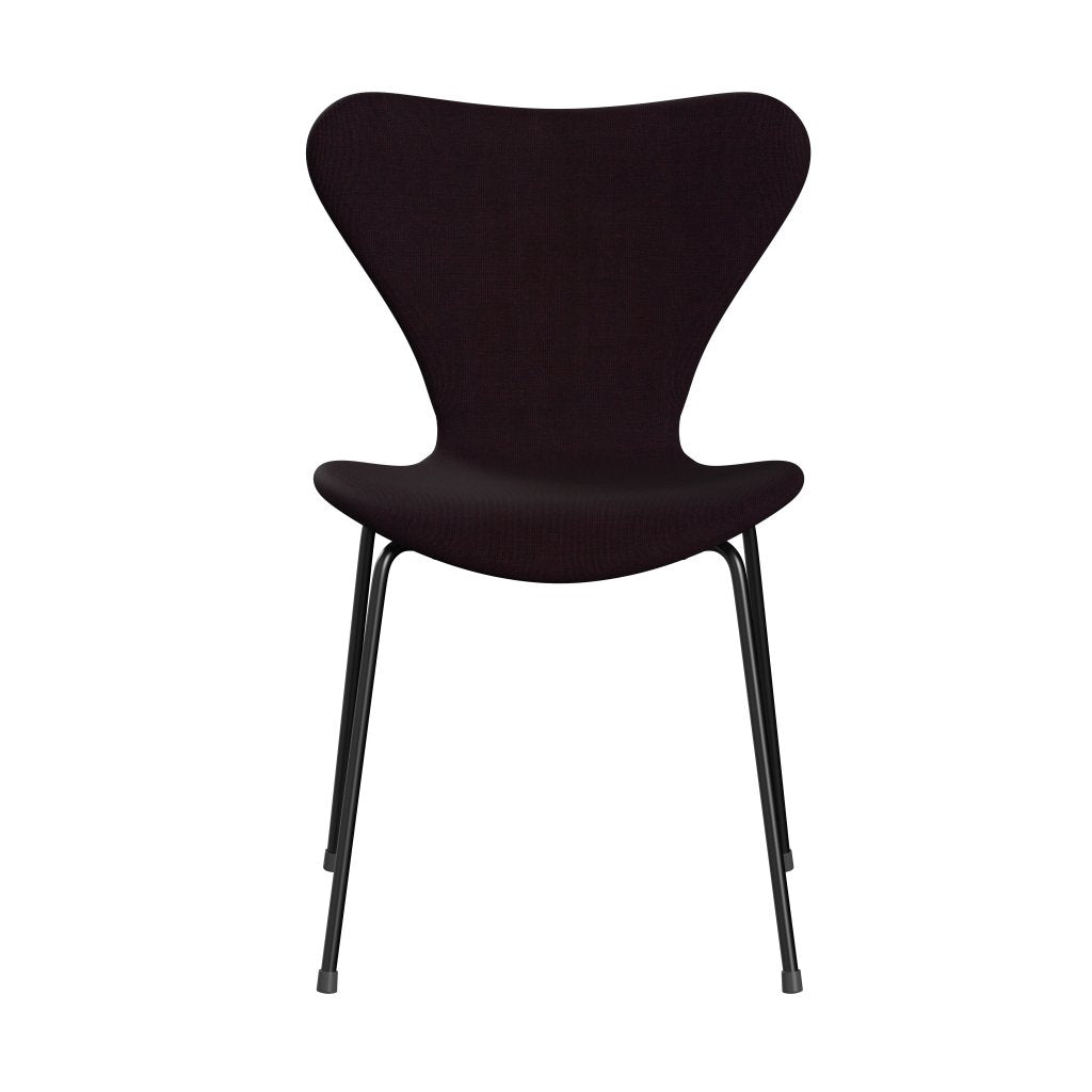 Fritz Hansen 3107 Stuhl Vollpolsterung, Schwarz/Leinwand Ocean Violet