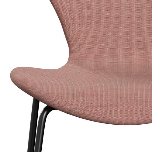 Fritz Hansen 3107 Stuhl Vollpolsterung, Schwarz/Leinwand Blassrosa