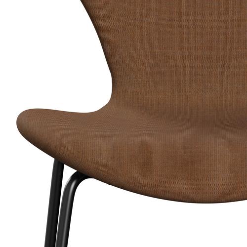 Fritz Hansen 3107 Stuhl Vollpolsterung, Schwarz/Leinwand Sandfarben