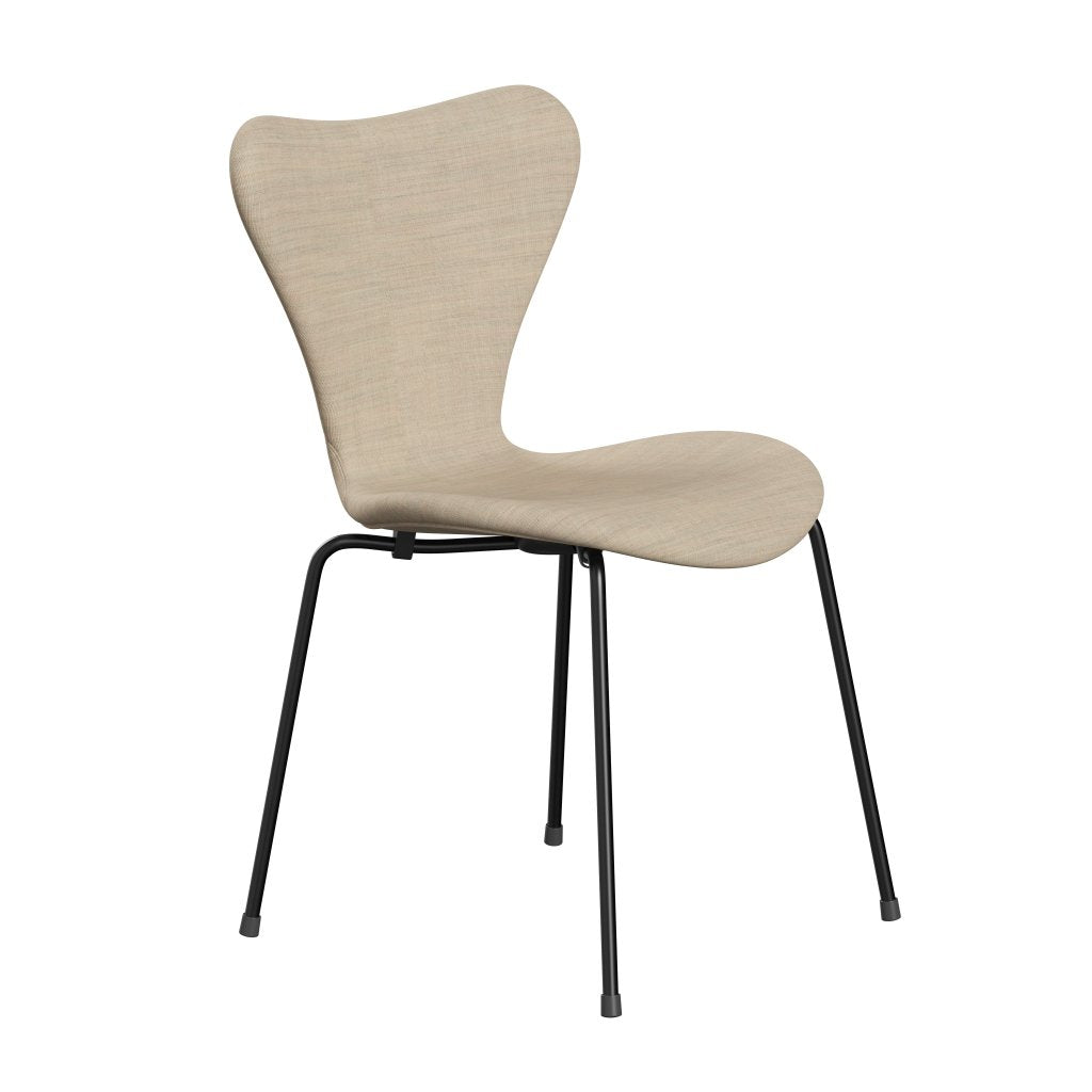 Fritz Hansen 3107 Stuhl Vollpolsterung, Schwarz/Leinwand Sand Light