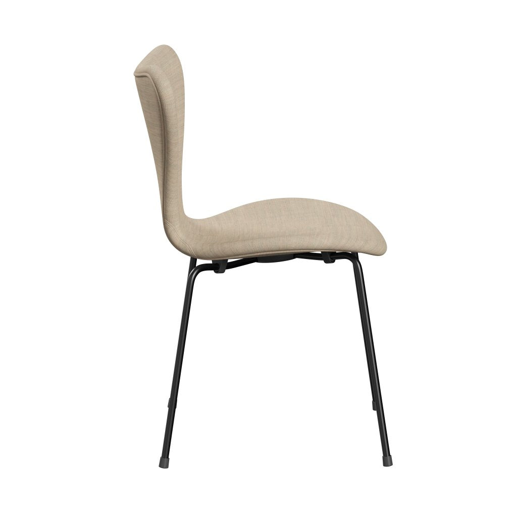 Fritz Hansen 3107 Stuhl Vollpolsterung, Schwarz/Leinwand Sand Light