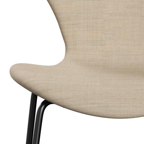 Fritz Hansen 3107 Stuhl Vollpolsterung, Schwarz/Leinwand Sand Light