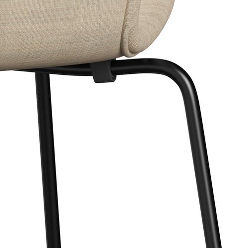 Fritz Hansen 3107 Stuhl Vollpolsterung, Schwarz/Leinwand Sand Light