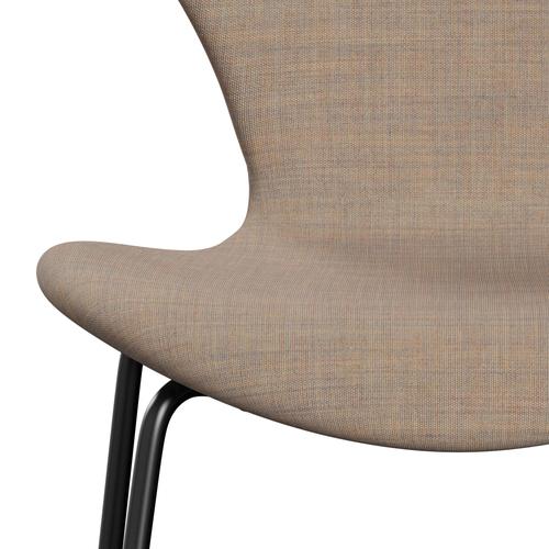 Fritz Hansen 3107 Stuhl Vollpolsterung, Schwarz/Leinwand Sand