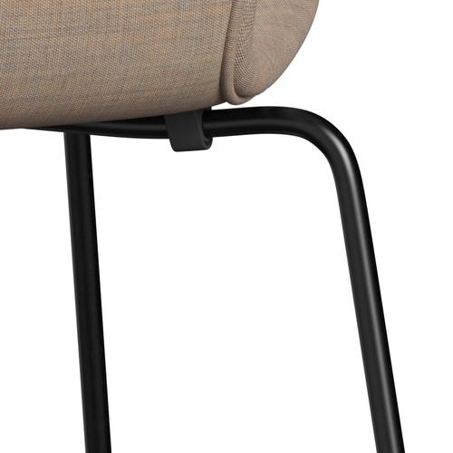 Fritz Hansen 3107 Stuhl Vollpolsterung, Schwarz/Leinwand Sand