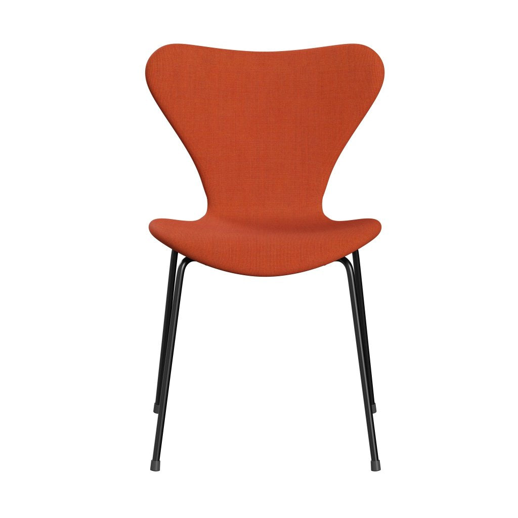 Fritz Hansen 3107 Stuhl Vollpolsterung, Schwarz/Canvas Soft Orange