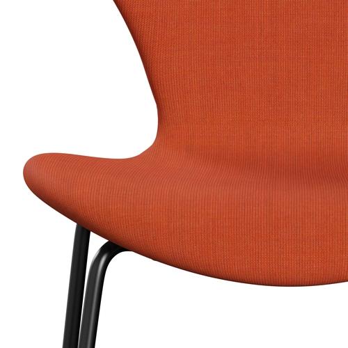 Fritz Hansen 3107 Stuhl Vollpolsterung, Schwarz/Canvas Soft Orange