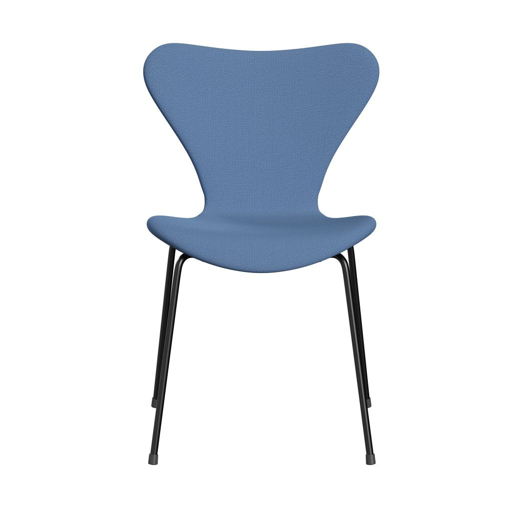 Fritz Hansen 3107 Stuhl Vollpolsterung, Schwarz/Capture Instant Blue