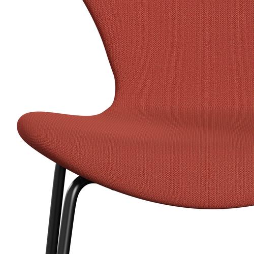 Fritz Hansen 3107 Stuhl Vollpolsterung, Schwarz/Capture Orange Dunkel