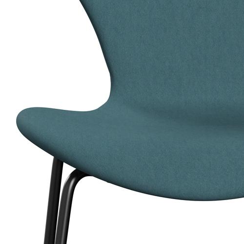 Fritz Hansen 3107 Stuhl Vollpolsterung, Schwarz/Komfort Hellgrau/Blau