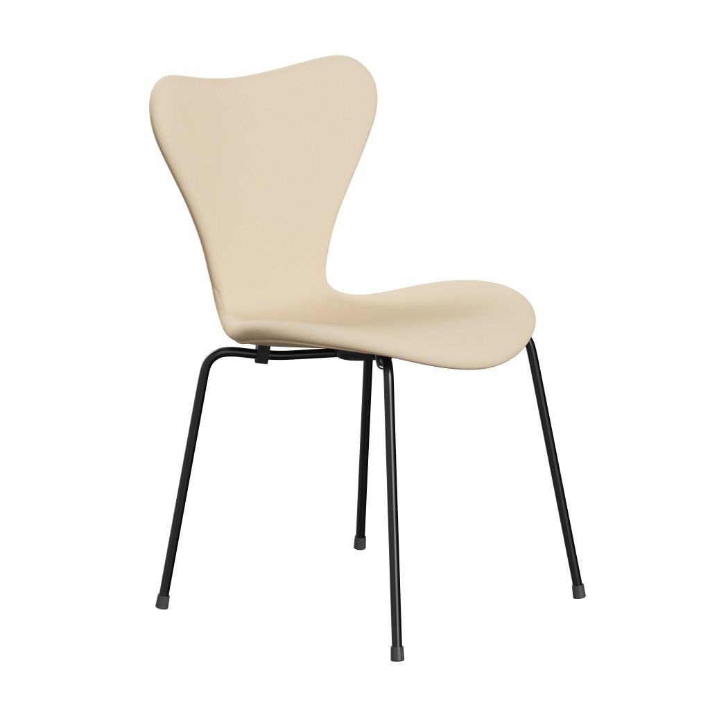 Fritz Hansen 3107 Stuhl Vollpolsterung, Schwarz/Komfort Weiß/Beige