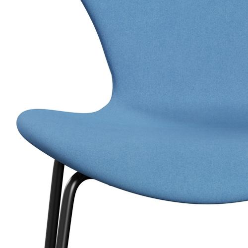 Fritz Hansen 3107 Stuhl Vollpolsterung, Schwarz/Divina Hellblau (Div712)