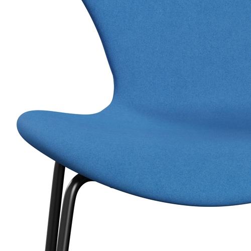 Fritz Hansen 3107 Stuhl Vollpolsterung, Schwarz/Divina Hellblau (Div742)