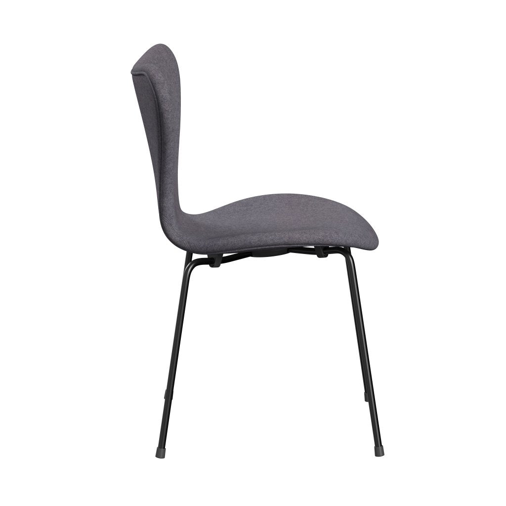 Fritz Hansen 3107 Stuhl Vollpolsterung, Schwarz/Divina Md Soft Blue Grey