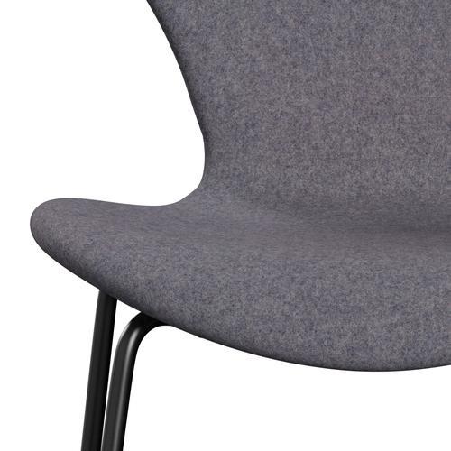 Fritz Hansen 3107 Stuhl Vollpolsterung, Schwarz/Divina Md Soft Blue Grey