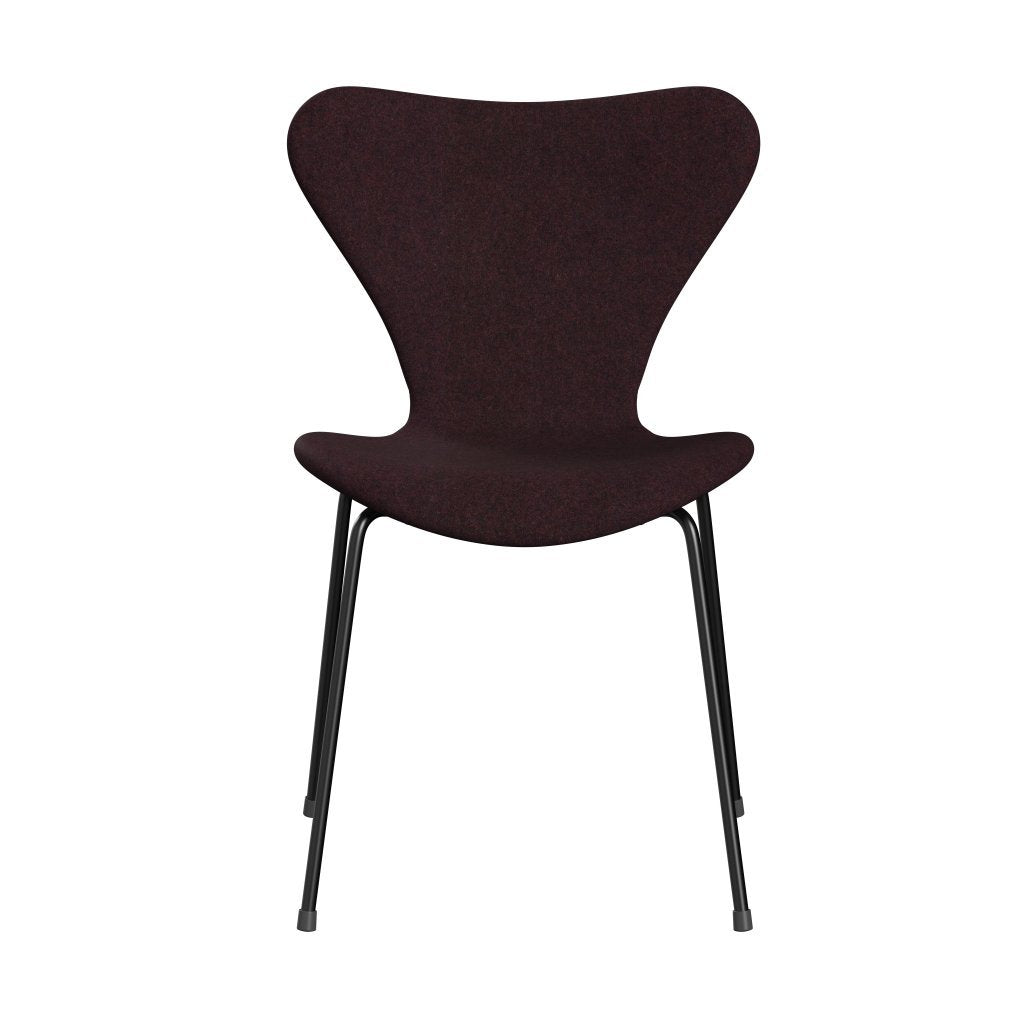 Fritz Hansen 3107 Stuhl Vollpolsterung, Schwarz/Divina Md Weinrot