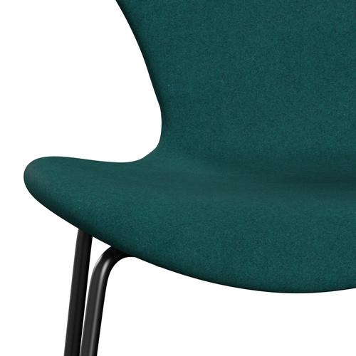 Fritz Hansen 3107 Stuhl Vollpolsterung, Schwarz/Divina Melange Korallengrün