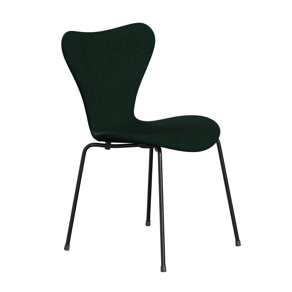 Fritz Hansen 3107 Stuhl Vollpolsterung, Schwarz/Divina Melange Dunkelgrün