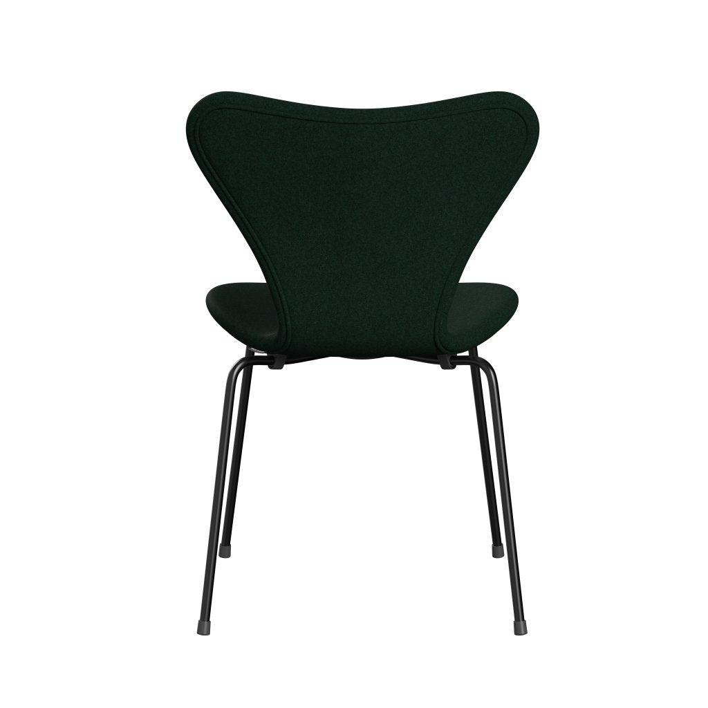 Fritz Hansen 3107 Stuhl Vollpolsterung, Schwarz/Divina Melange Dunkelgrün