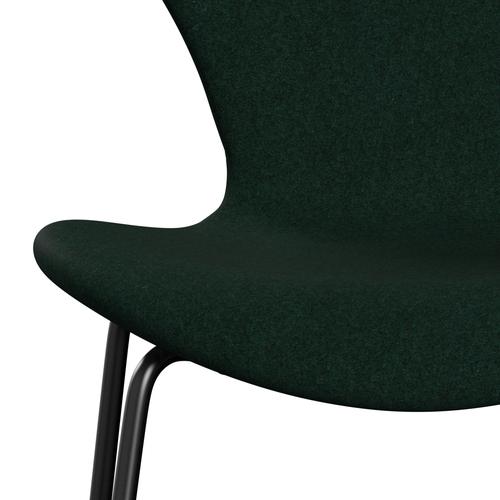 Fritz Hansen 3107 Stuhl Vollpolsterung, Schwarz/Divina Melange Dunkelgrün